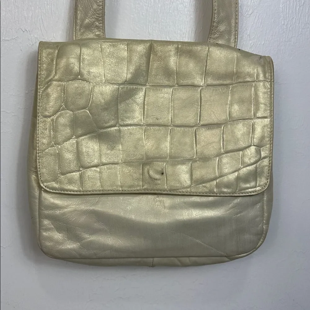 Vintage Samir Gold Leather Shoulder Bag Front Magnetic Flap Closure Made in USA